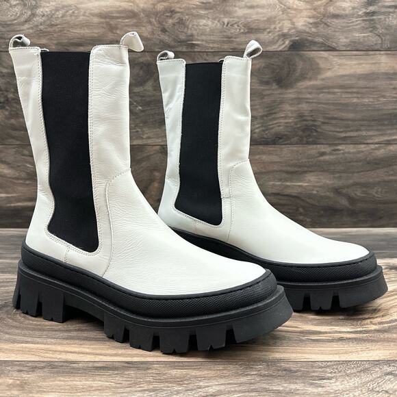 NIB Kenneth Cole 8.5M Maple Lug Sole Platform Combat Chelsea Boot White Leather - Picture 3 of 12